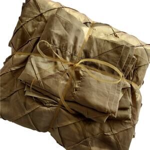 GORGEOUS GOLD! DIAMOND TUFTED GOLD SATIN DUVET COVER & MATCHED SHAMS SET! SZ FL